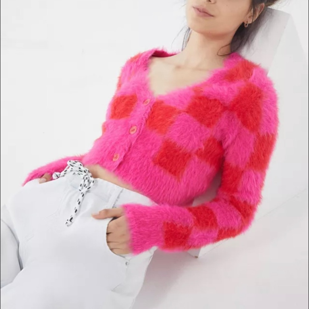 Lazy Oaf Fuzzy Checkboard Cardigan